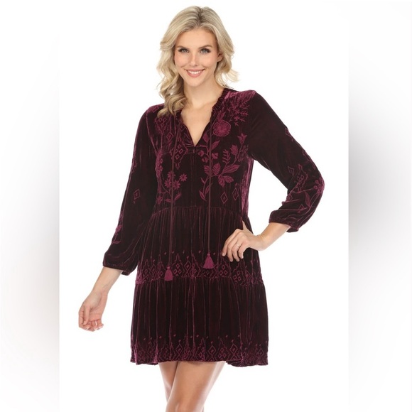 Johnny Was Ivey Velvet Field Tiered Dress Embroidery Dress Size M - Picture 1 of 16